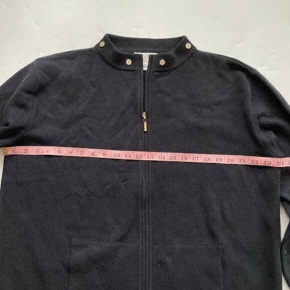St. John Sport Black 100% Cashmere Zipper Sweater Gold Buttons XL - Picture 8 of 10